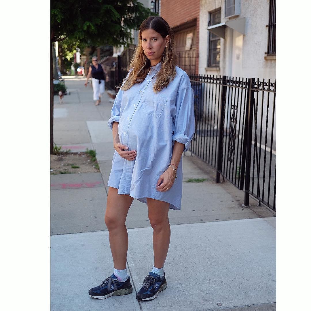 We bought this bb ocbd shirt at a flea market in Maine earlier this summer. It must've been made for a huge dude. it's a size 20 neck. I've been pleading with her to wear my shirts for years and she wouldn't. Found this and been begging her as the pregnant months progress and today she wore it for the first time. yes, an oxoford on a sunday!